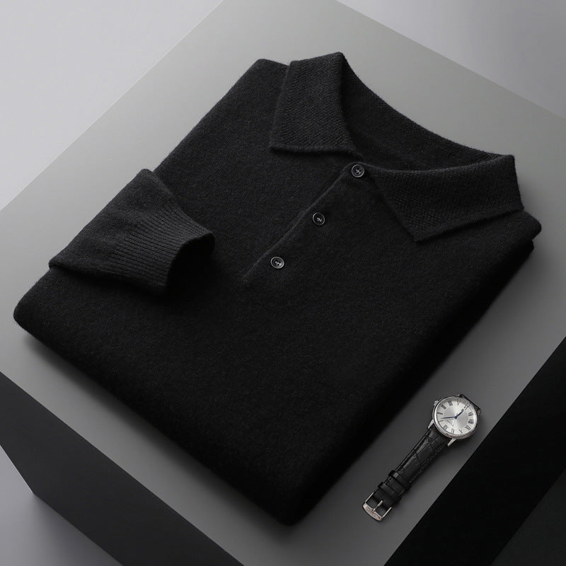 Men’s Wool Knit Long Sleeve Polo Jumper