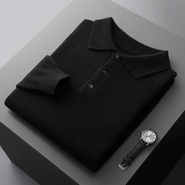 Men’s Wool Knit Long Sleeve Polo Jumper