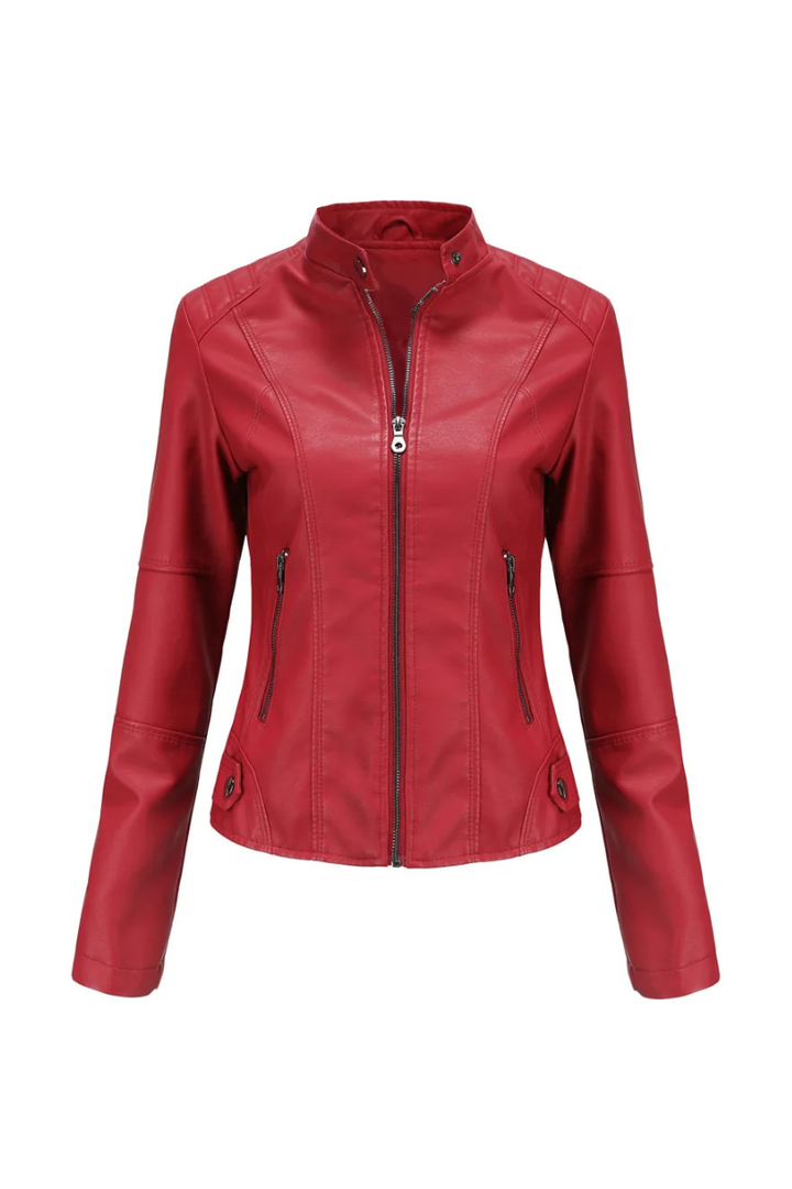 Women’s Faux Leather Moto Jacket Stand Collar