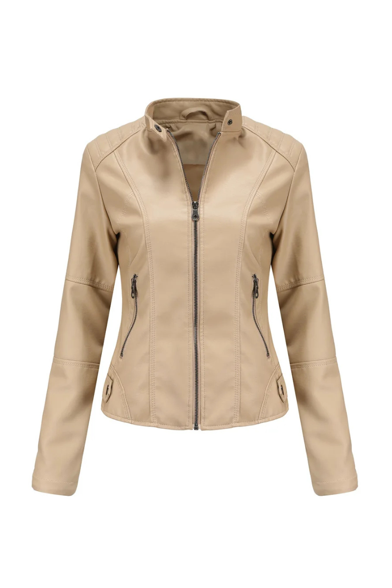 Women’s Faux Leather Moto Jacket Stand Collar