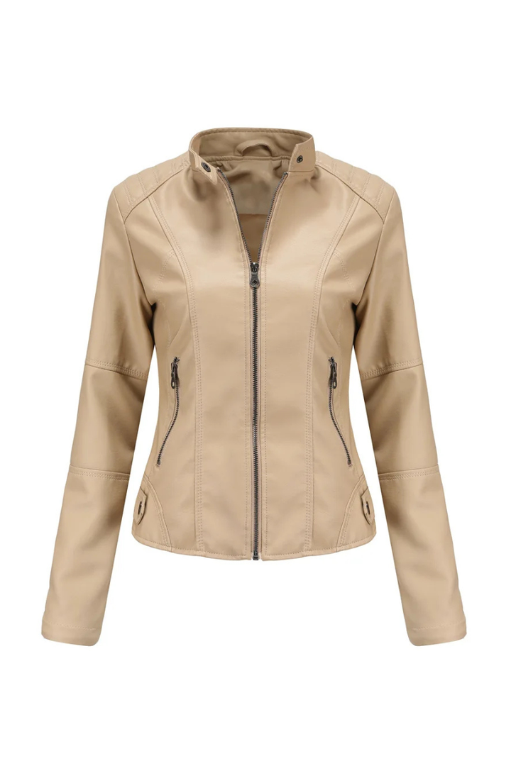 Women’s Faux Leather Moto Jacket Stand Collar