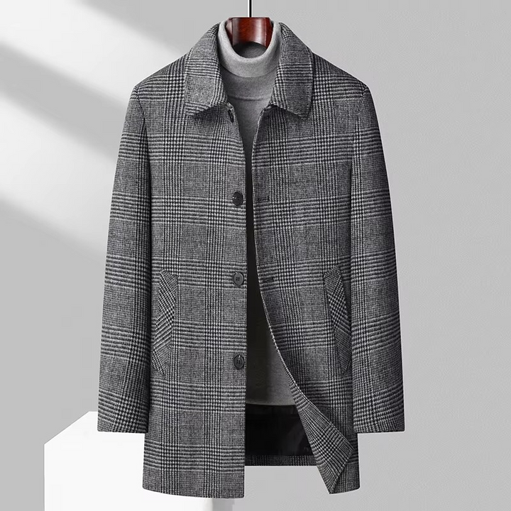 Men’s Glen Plaid Wool-Blend Single-Breasted Longline Coat