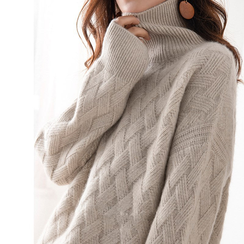 Women's Basketweave Knit Turtleneck Jumper