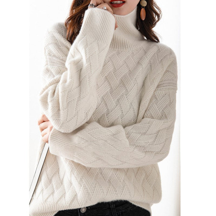 Women's Basketweave Knit Turtleneck Jumper
