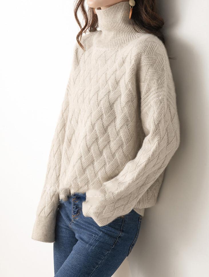 Women's Basketweave Knit Turtleneck Jumper