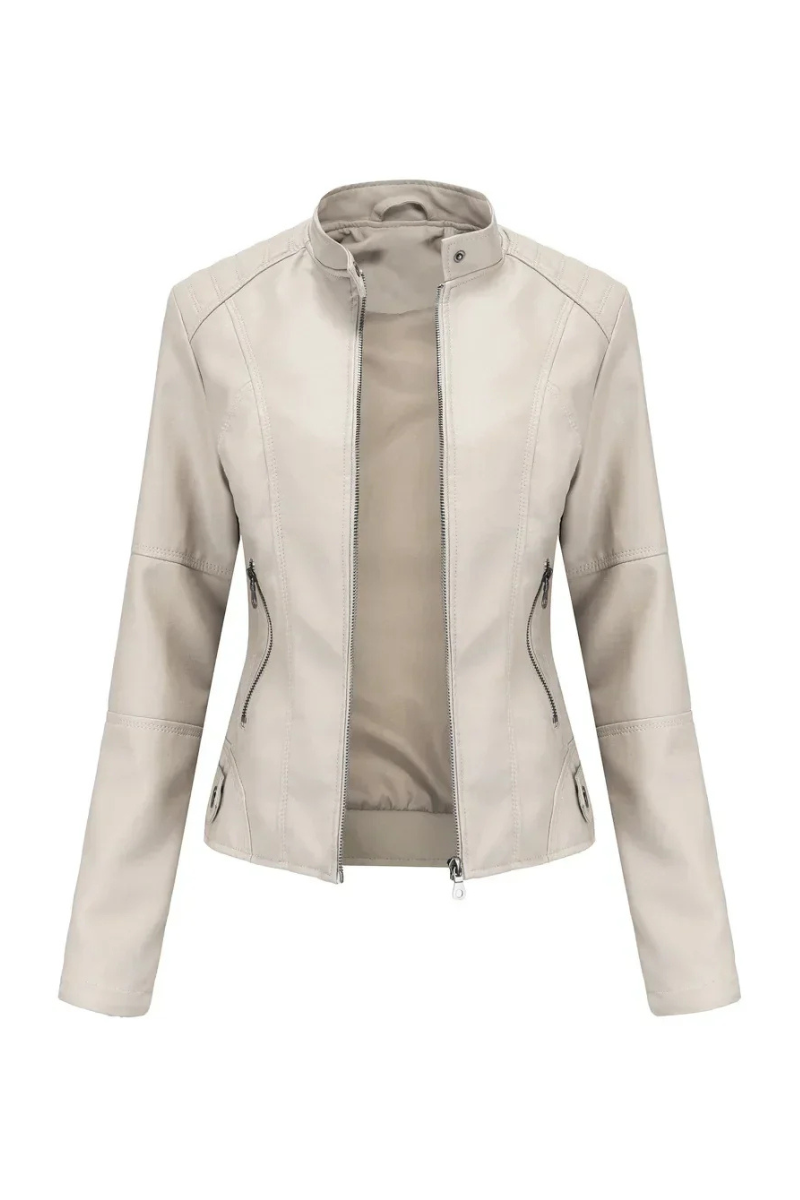 Women’s Faux Leather Moto Jacket Stand Collar