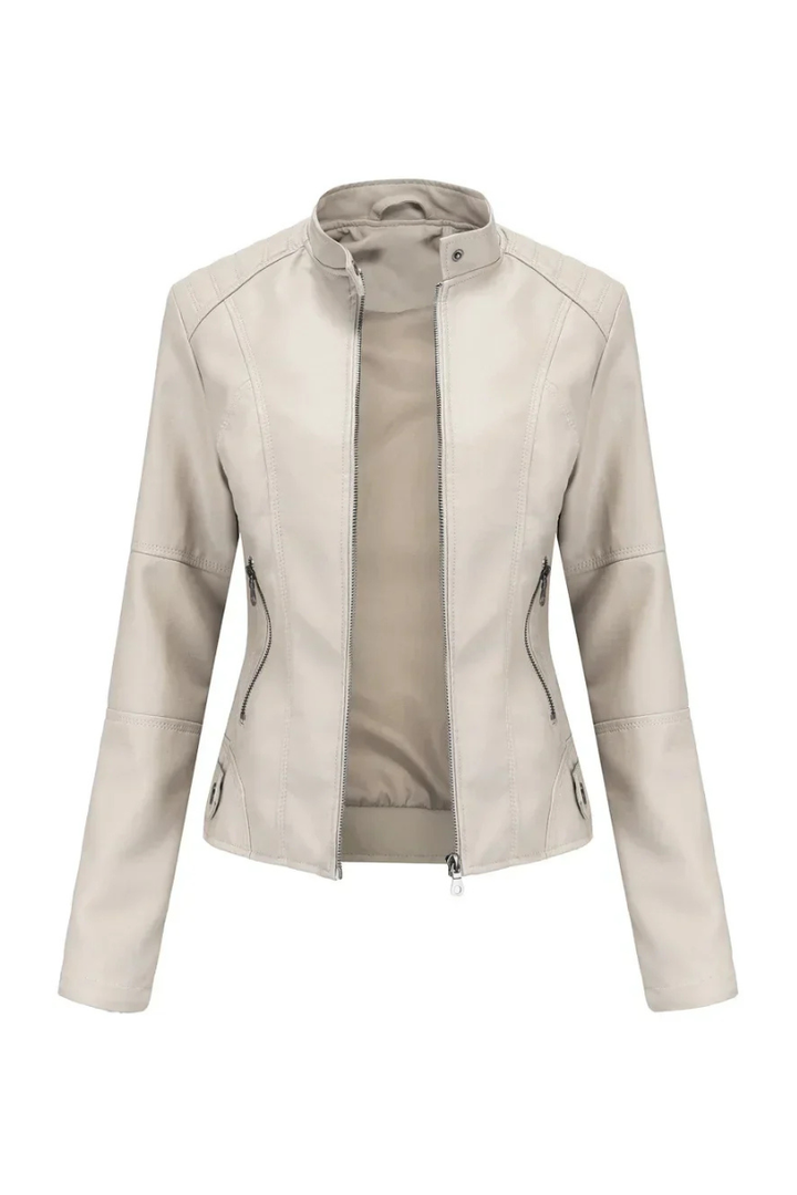 Women’s Faux Leather Moto Jacket Stand Collar