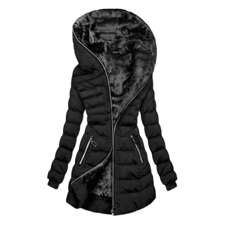 Women's Quilted Puffer Coat with Faux Fur Lining & Oversized Hood
