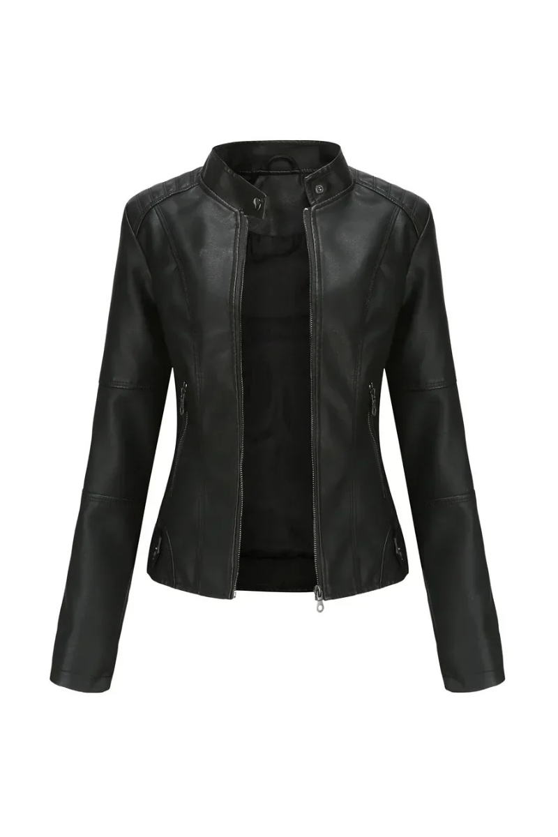 Women’s Faux Leather Moto Jacket Stand Collar