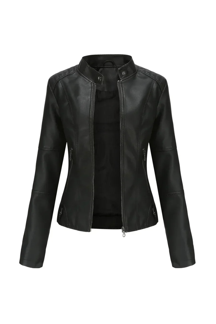 Women’s Faux Leather Moto Jacket Stand Collar