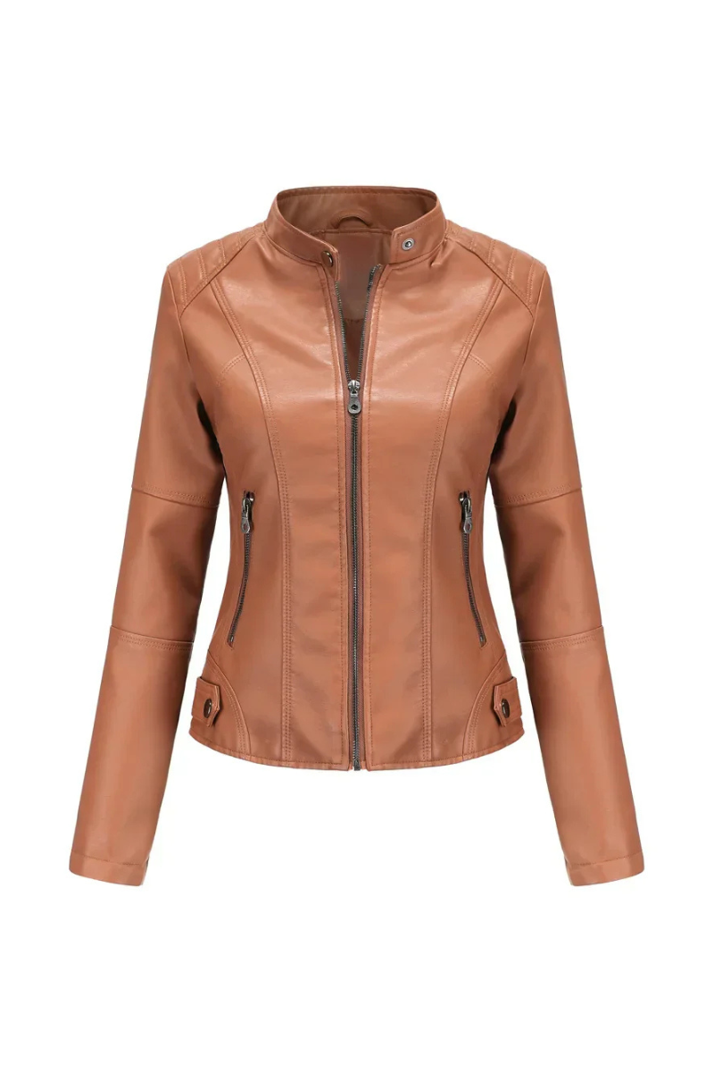 Women’s Faux Leather Moto Jacket Stand Collar