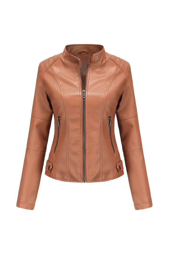 Women’s Faux Leather Moto Jacket Stand Collar