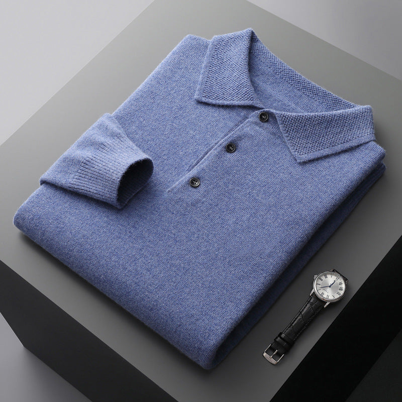 Men’s Wool Knit Long Sleeve Polo Jumper