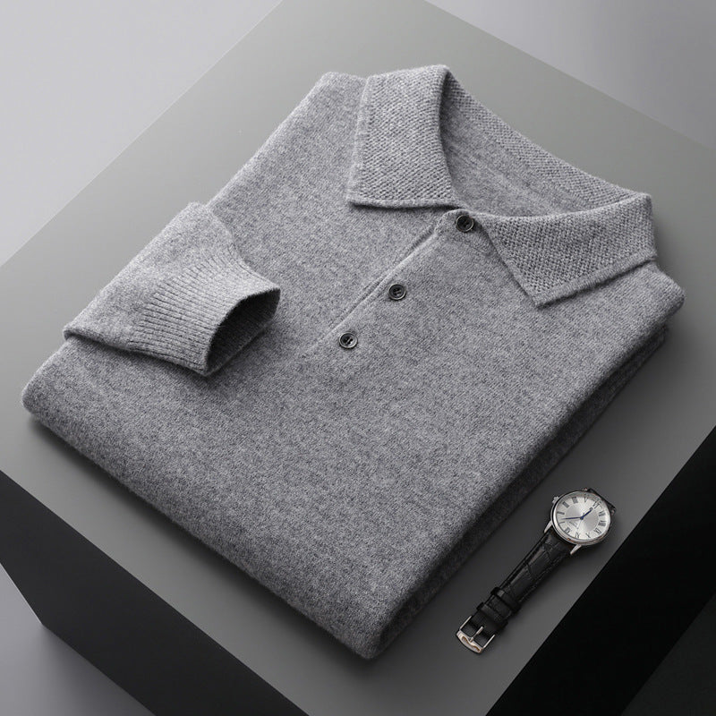Men’s Wool Knit Long Sleeve Polo Jumper