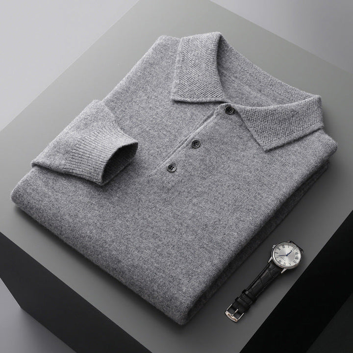 Men’s Wool Knit Long Sleeve Polo Jumper
