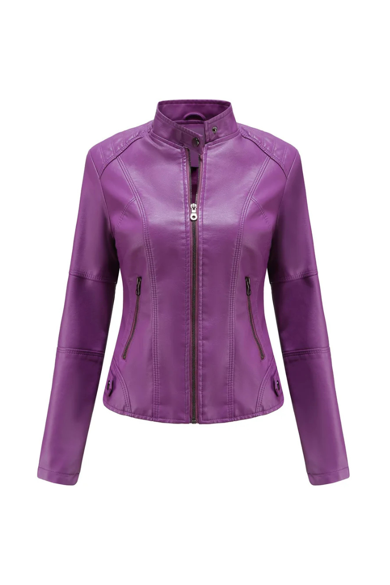 Women’s Faux Leather Moto Jacket Stand Collar