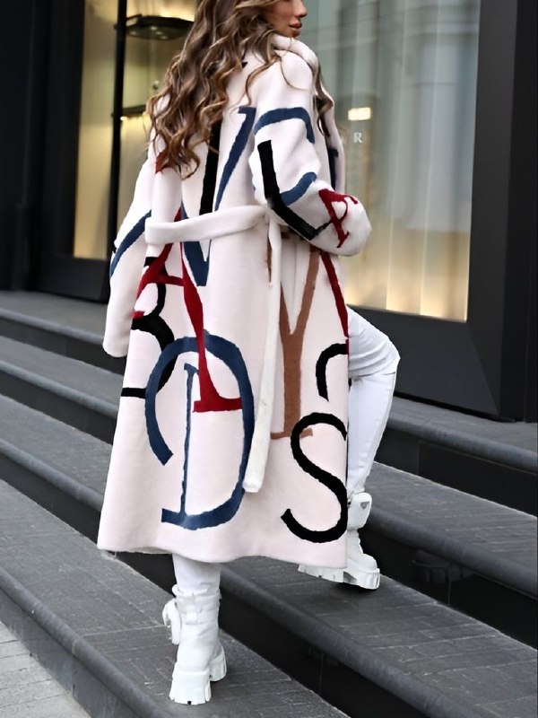 Women’s Letter Print Longline Wool Blend Coat