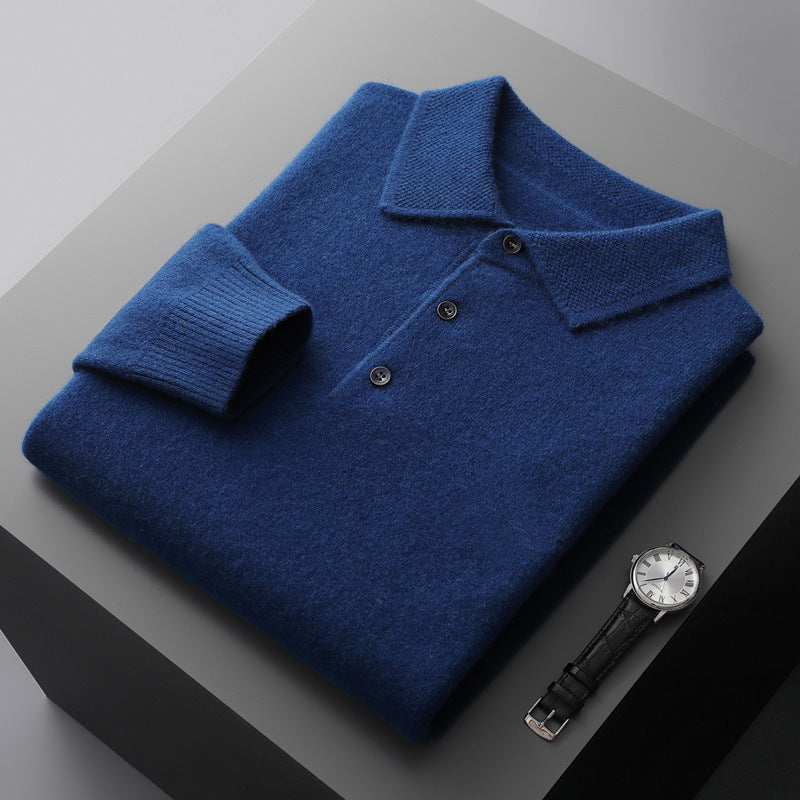 Men’s Wool Knit Long Sleeve Polo Jumper