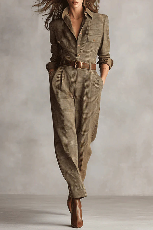 Women’s Plaid Wide Leg Utility Jumpsuit
