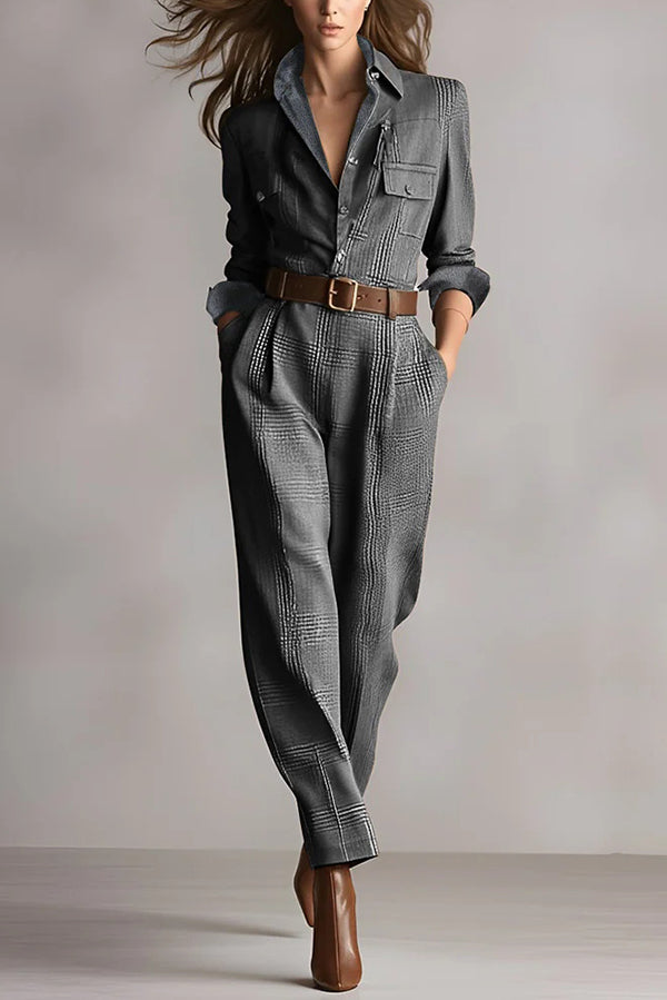 Women’s Plaid Wide Leg Utility Jumpsuit