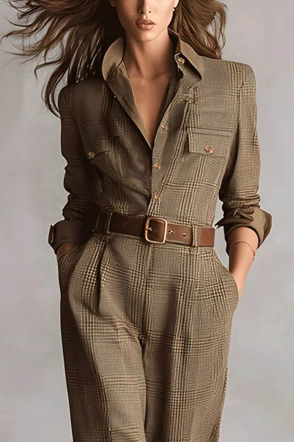 Women’s Plaid Wide Leg Utility Jumpsuit