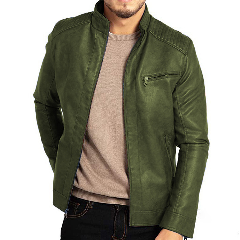 Men’s Faux Leather Stand Collar Moto Biker Jacket