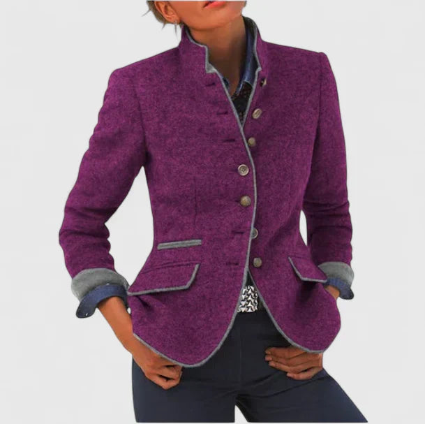 Women’s Woolen Military Blazer Stand Collar Equestrian Jacket