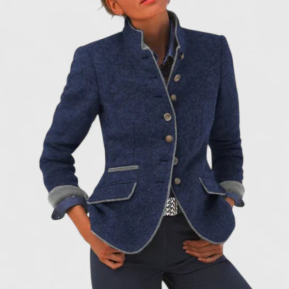 Women’s Woolen Military Blazer Stand Collar Equestrian Jacket