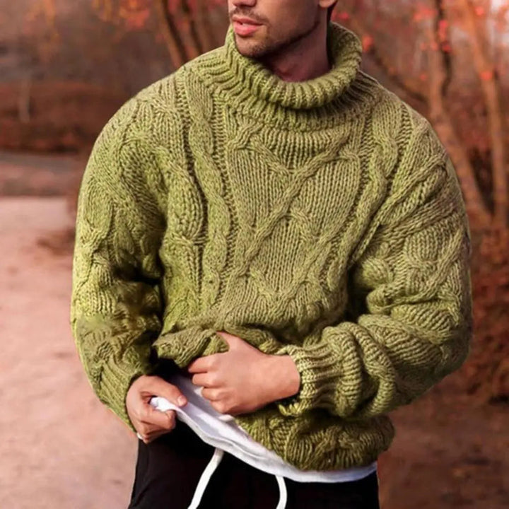 Men’s Chunky Cable Knit Roll Neck Pullover Jumper