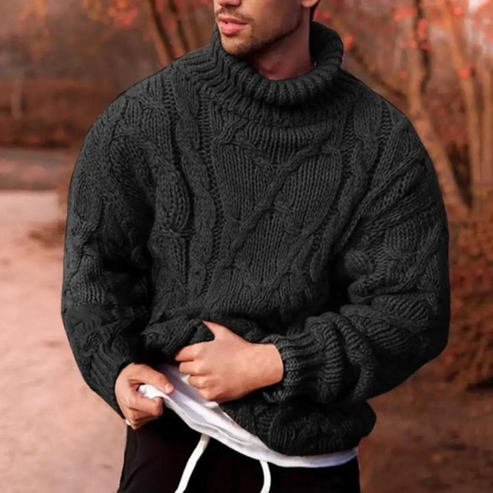 Men’s Chunky Cable Knit Roll Neck Pullover Jumper