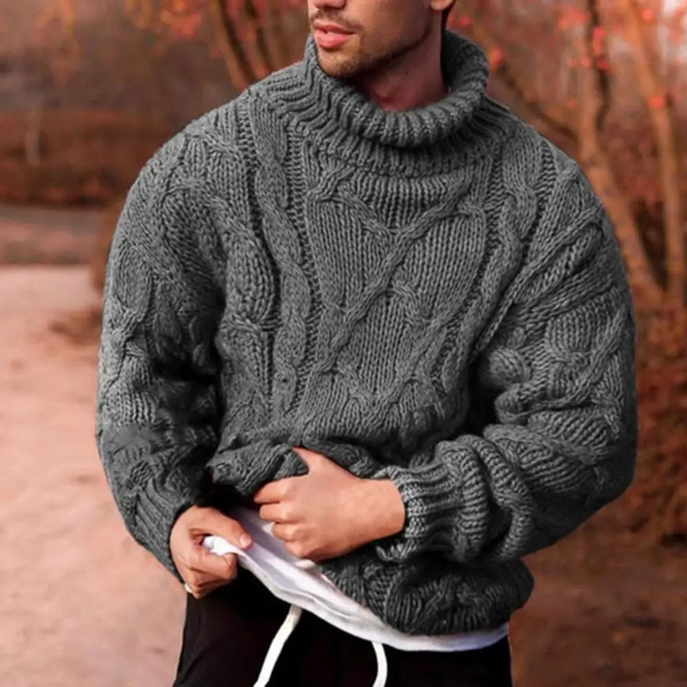 Men’s Chunky Cable Knit Roll Neck Pullover Jumper