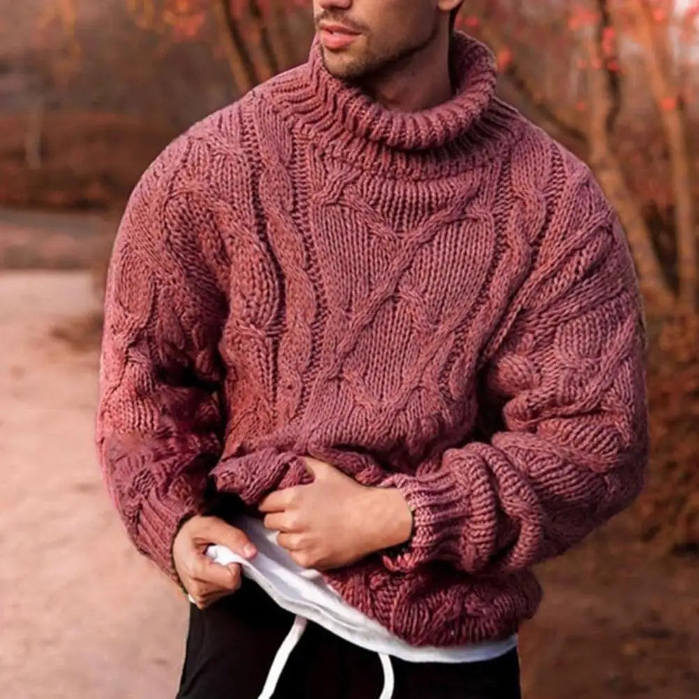 Men’s Chunky Cable Knit Roll Neck Pullover Jumper