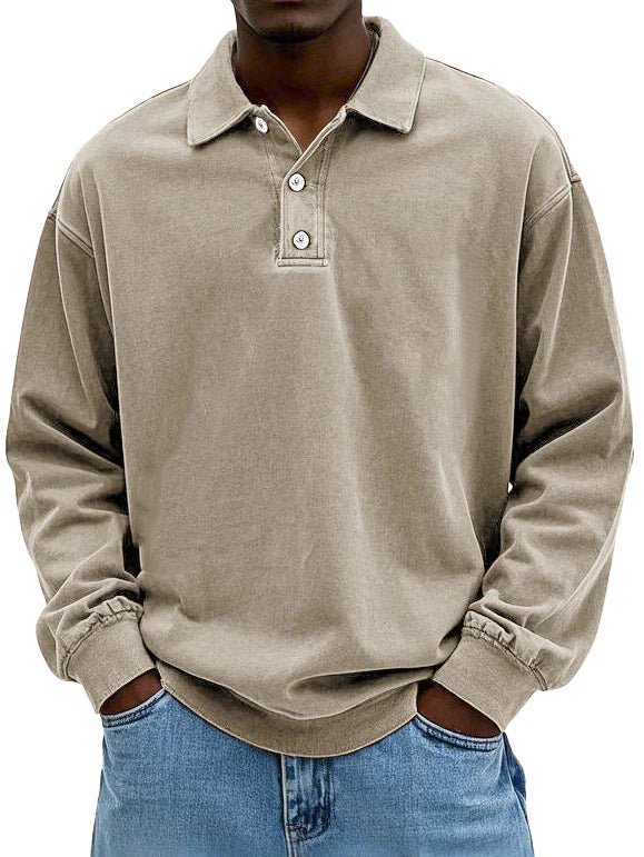Men’s Acid-Wash French Terry Rugby Jumper