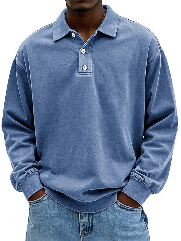 Men’s Acid-Wash French Terry Rugby Jumper