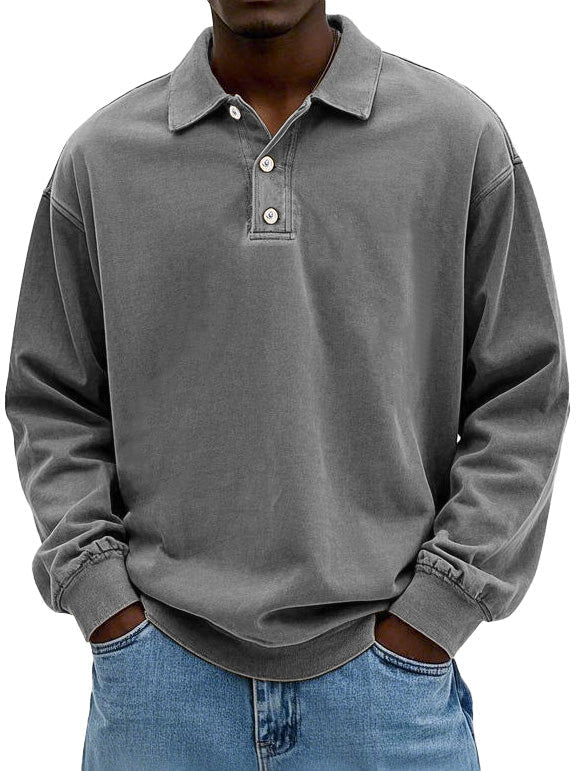 Men’s Acid-Wash French Terry Rugby Jumper