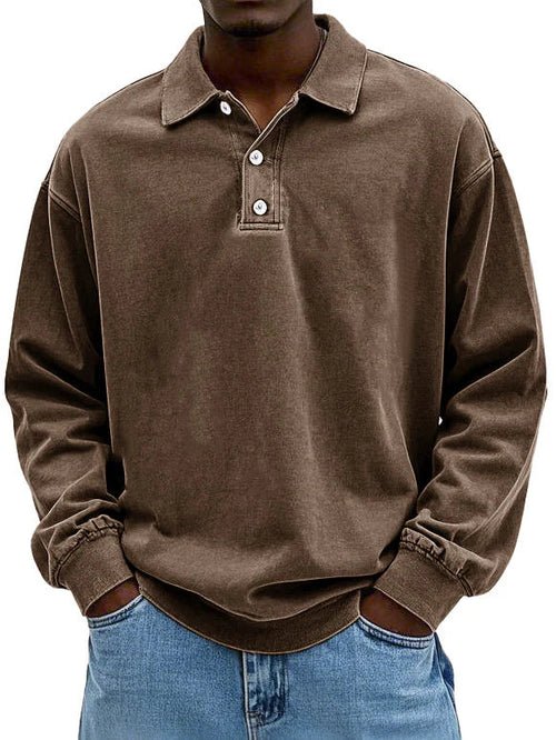 Men’s Acid-Wash French Terry Rugby Jumper