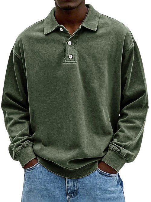 Men’s Acid-Wash French Terry Rugby Jumper