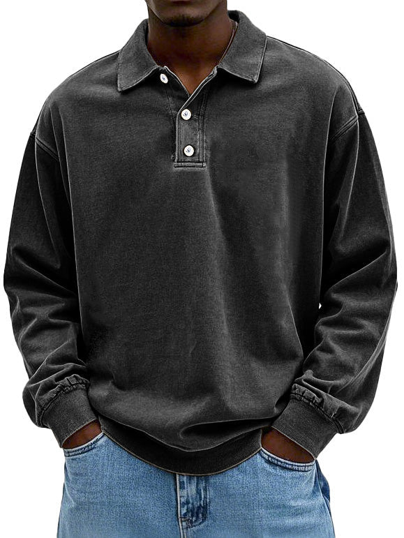 Men’s Acid-Wash French Terry Rugby Jumper