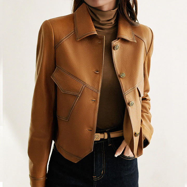 Women’s Tailored Faux Leather Cropped Blazer Jacket