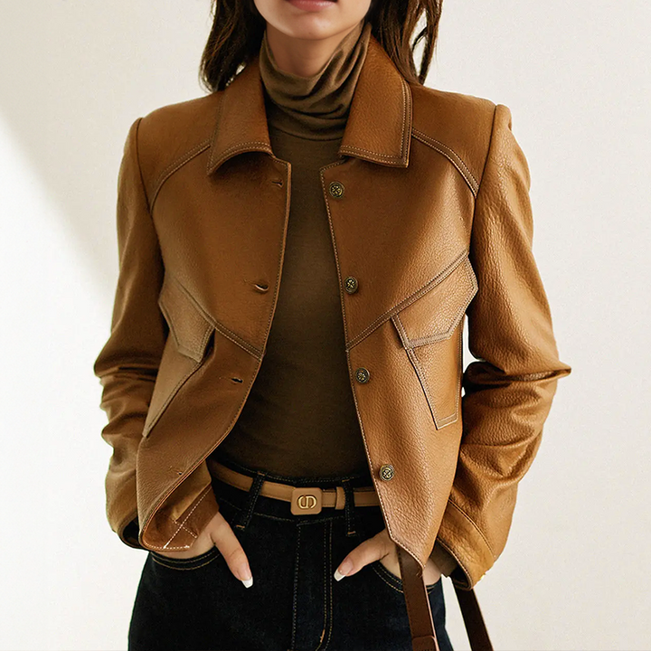 Women’s Tailored Faux Leather Cropped Blazer Jacket
