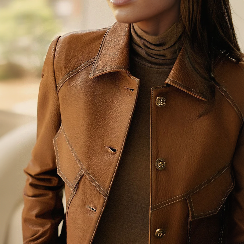 Women’s Tailored Faux Leather Cropped Blazer Jacket