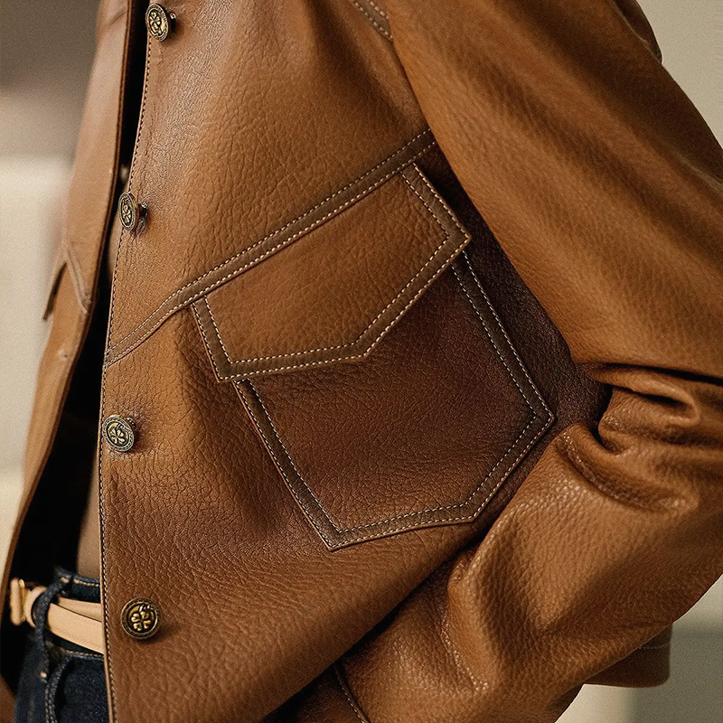 Women’s Tailored Faux Leather Cropped Blazer Jacket