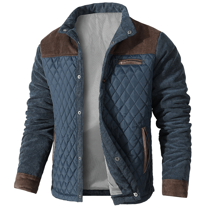 Men’s Corduroy Trim Quilted Snap-Button Bomber Jacket