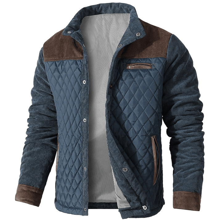 Men’s Corduroy Trim Quilted Snap-Button Bomber Jacket