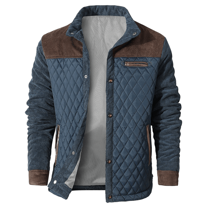 Men’s Corduroy Trim Quilted Snap-Button Bomber Jacket