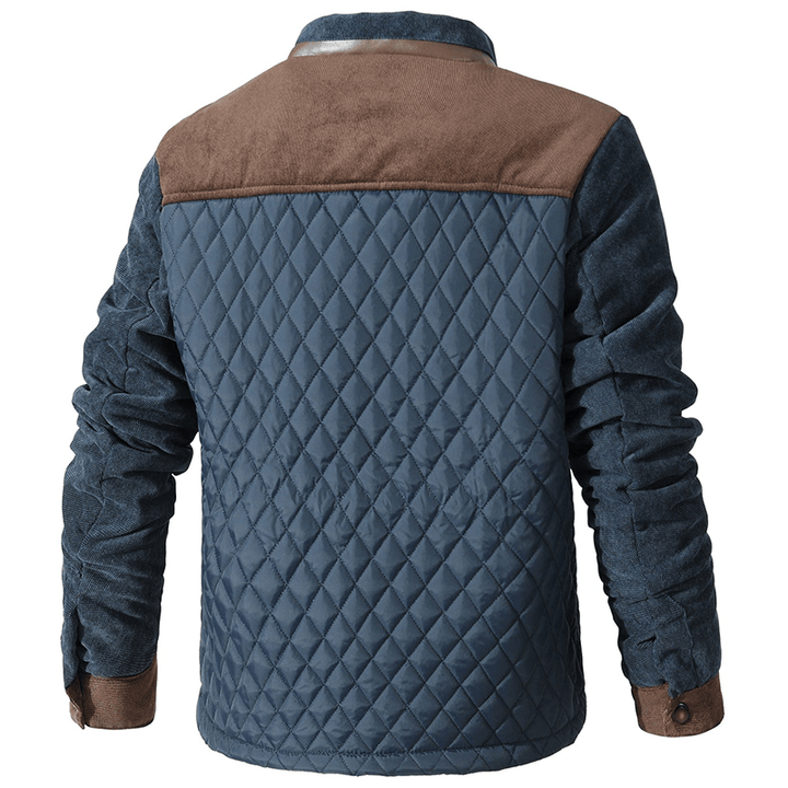 Men’s Corduroy Trim Quilted Snap-Button Bomber Jacket