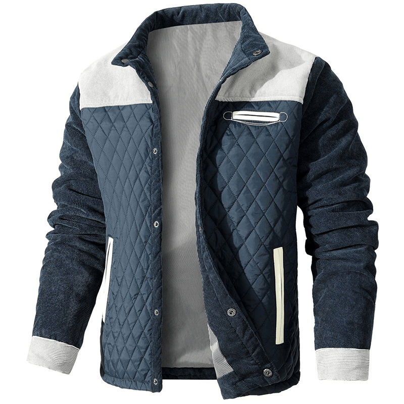 Men’s Corduroy Trim Quilted Snap-Button Bomber Jacket