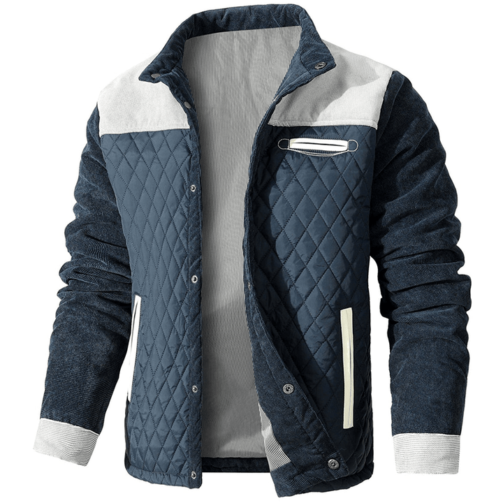 Men’s Corduroy Trim Quilted Snap-Button Bomber Jacket