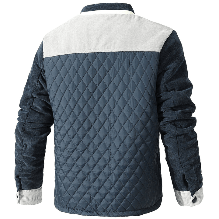 Men’s Corduroy Trim Quilted Snap-Button Bomber Jacket
