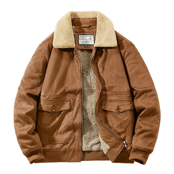 Men’s Faux Suede Sherpa Lined Bomber Jacket